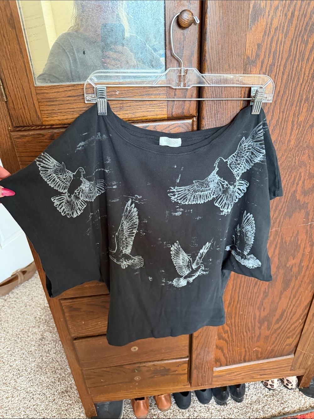 ragabond/ free people Black Short-Sleeve Tee with White Dove Print